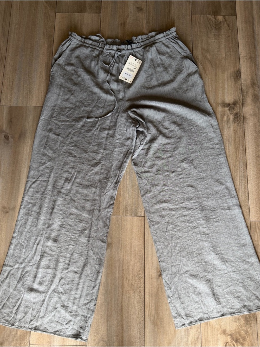 Zara Light Gray Wide-Leg Linen Blend Trousers size xxl